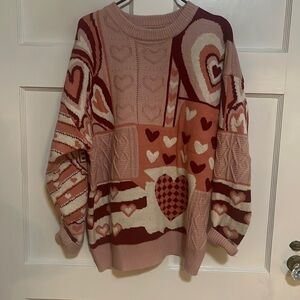 Vintage YWFG knitted heart valentine unisex sweater xl
